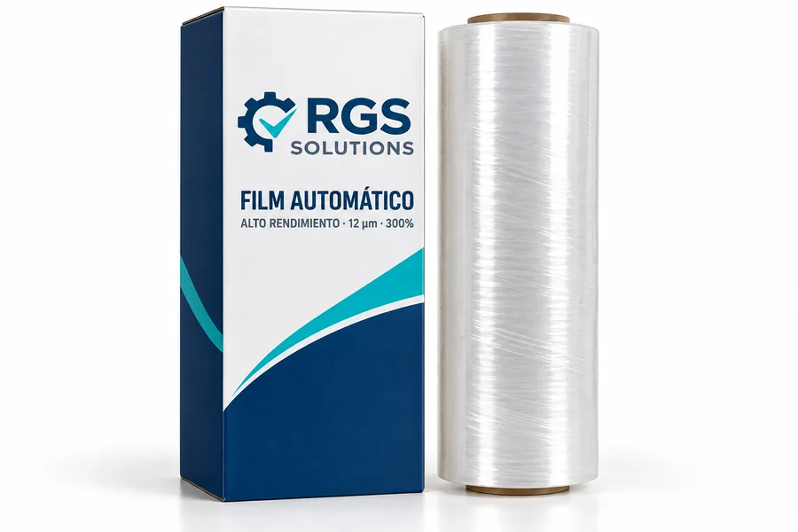 Caja RGS Solutions y bobina transparente de film automático de 12 micras